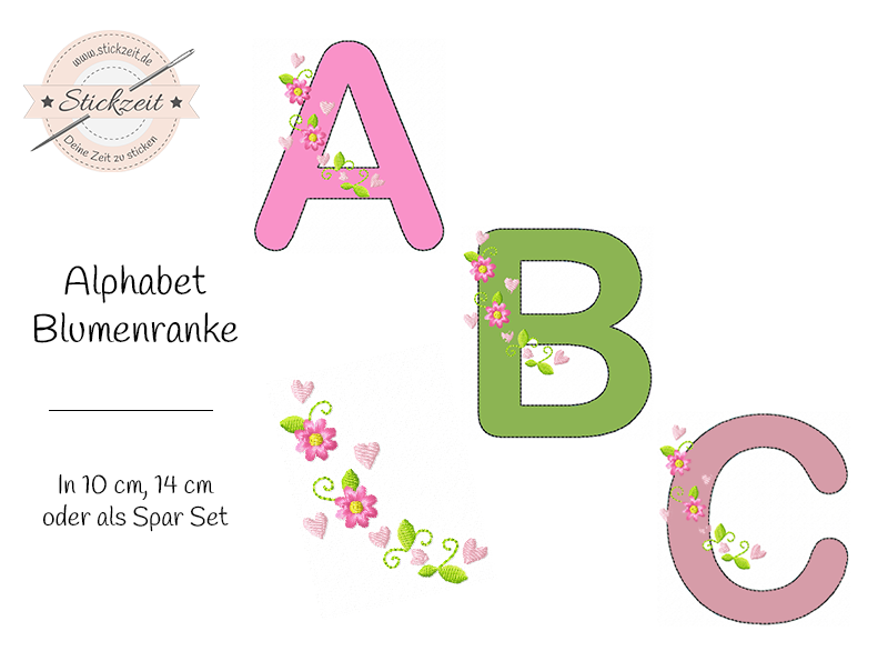 Alphabet Blumenranke - doodle Stickdatei